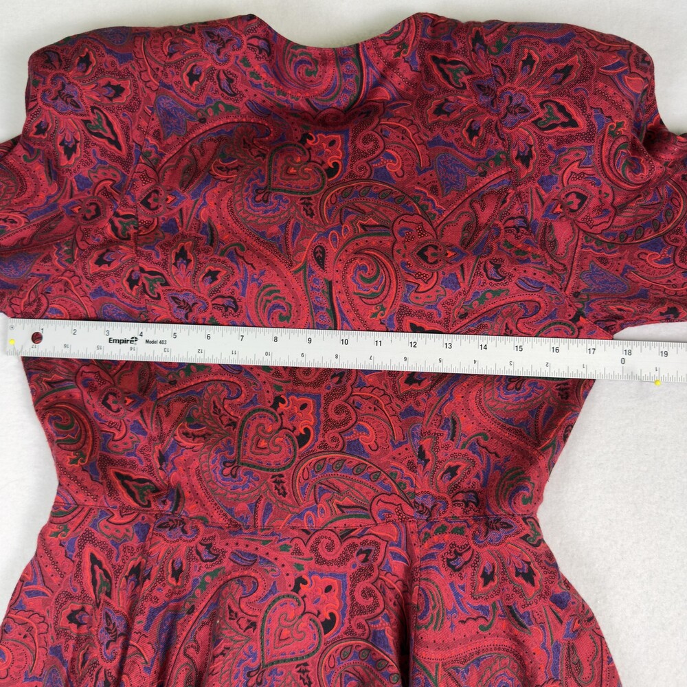 Vintage SAKS FIFTH AVENUE Dress Peplum Power Shoulders Red Paisley Rayon Size 4 - Picture 7 of 16